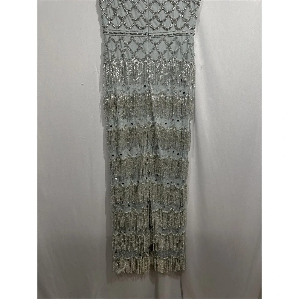 NWT Mac Duggal [ 6 ] 94077 Fringe Embellished Mesh Ankle Length Dress Gown J2379